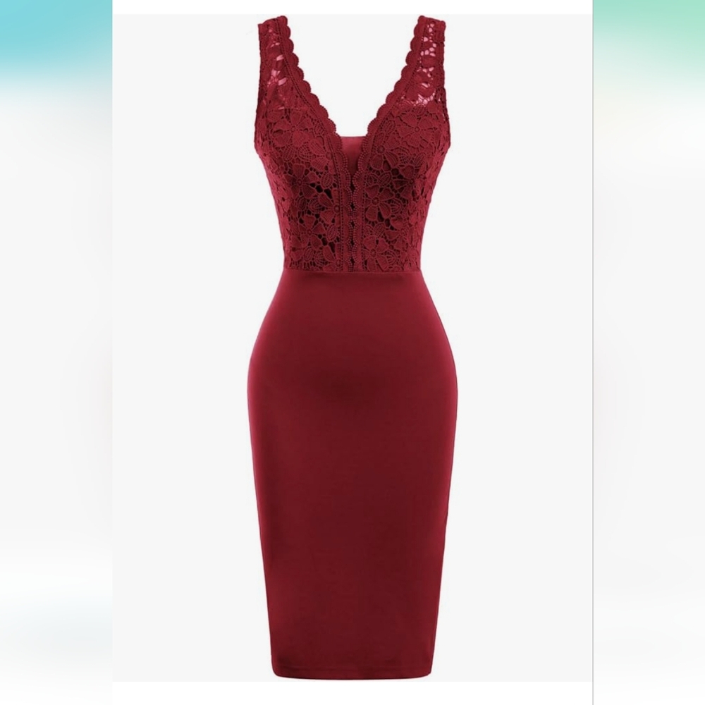 GRACE KARIN Women Sleeveless Deep V Neck Casual Cocktail Lace Pencil Dress